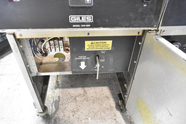 Giles EOF-24 Stainless Steel Commercial Electric Powered 3 Bay Deep Fat Fryer w/ Dumping Station on Commercial Casters. 480 Volts. - Image 11 of 19