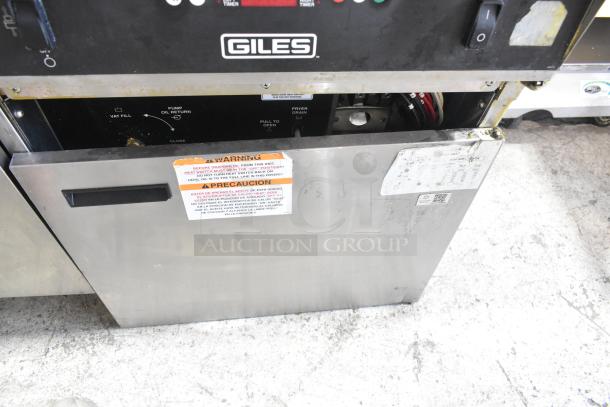 Giles EOF-24 Stainless Steel Commercial Electric Powered 3 Bay Deep Fat Fryer w/ Dumping Station on Commercial Casters. 480 Volts. - Image 16 of 19