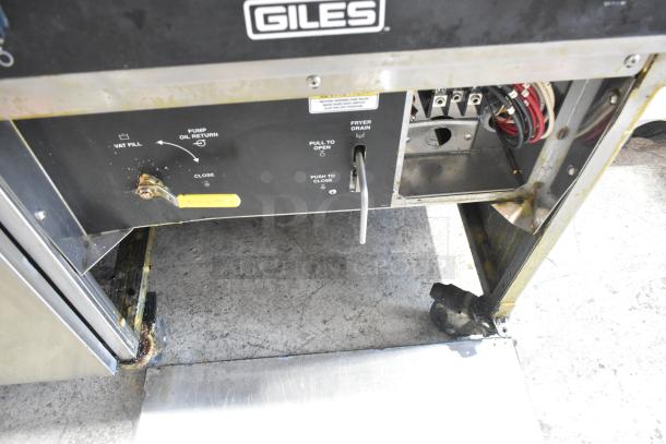 Giles EOF-24 Stainless Steel Commercial Electric Powered 3 Bay Deep Fat Fryer w/ Dumping Station on Commercial Casters. 480 Volts. - Image 17 of 19