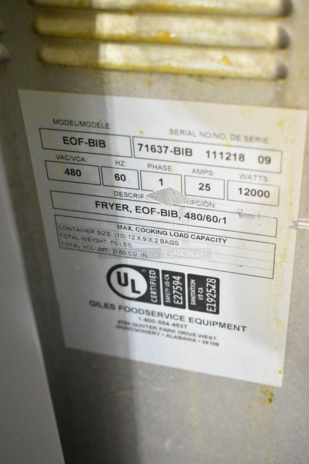 Giles EOF-24 Stainless Steel Commercial Electric Powered 3 Bay Deep Fat Fryer w/ Dumping Station on Commercial Casters. 480 Volts. - Image 18 of 19