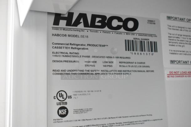 2019 Habco SE18 Metal Commercial Single Door Reach In Cooler Merchandiser. 115 Volts, 1 Phase. - Image 5 of 5