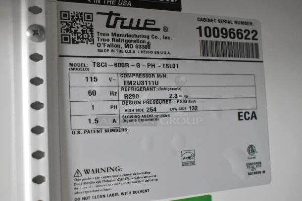 2021 True TSCI-600R-G-PH Metal Commercial Single Door Reach In Cooler Merchandiser w/ Poly Coated Racks. 115 Volts, 1 Phase. - Image 7 of 8