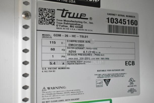 2022 True GDM-26-HC Metal Commercial Single Door Reach In Cooler Merchandiser w/ Poly Coated Racks. 115 Volts, 1 Phase. - Image 7 of 8