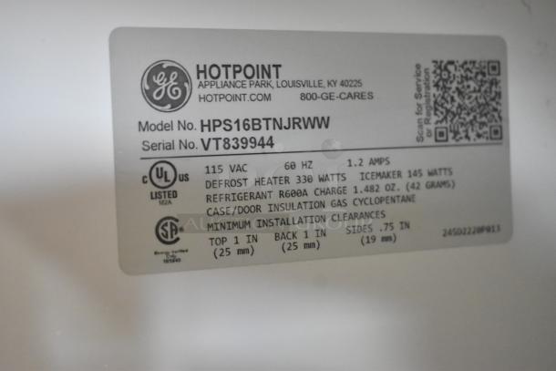 Hotpoint HPS16BTNJRWW Cooler w/ Freezer. 115 Volts, 1 Phase. - Image 6 of 6