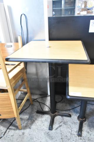 2 Wood Pattern Bar Height Table on Black Metal Table Base. 2 Times Your Bid! - Item #1193326