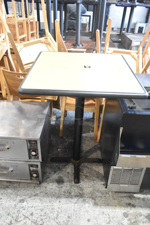 2 Wood Pattern Bar Height Table on Metal Table Base. 2 Times Your Bid! - Image 1 of 4