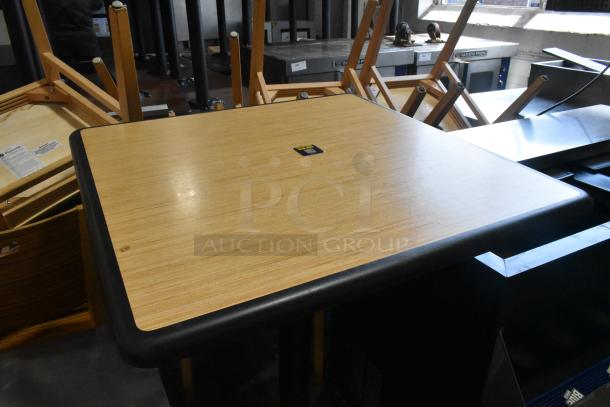 2 Wood Pattern Bar Height Table on Metal Table Base. 2 Times Your Bid! - Image 3 of 4