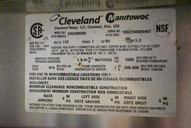 Cleveland 24CGM200 Stainless Steel Commercial Natural Gas Powered 2 Deck Steam Cabinet. - Image 8 of 8
