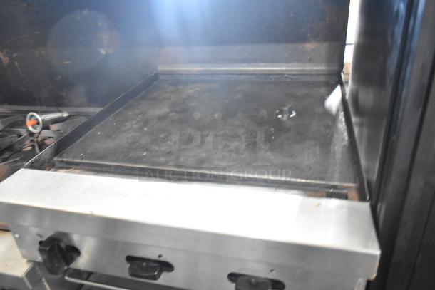 US Range Metal Commercial Natural Gas Powered 6 Burner Range w/ Flat Top Griddle, 2 Ovens, Over Shelf and Back Splash. - Image 9 of 12