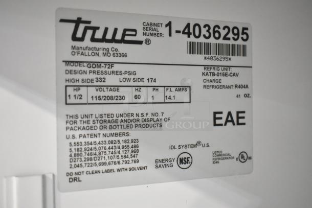 True GDM-72F Metal Commercial 3 Door Reach In Freezer Merchandiser w/ Poly Coated Racks. 115/208-230 Volts, 1 Phase. - Image 8 of 9