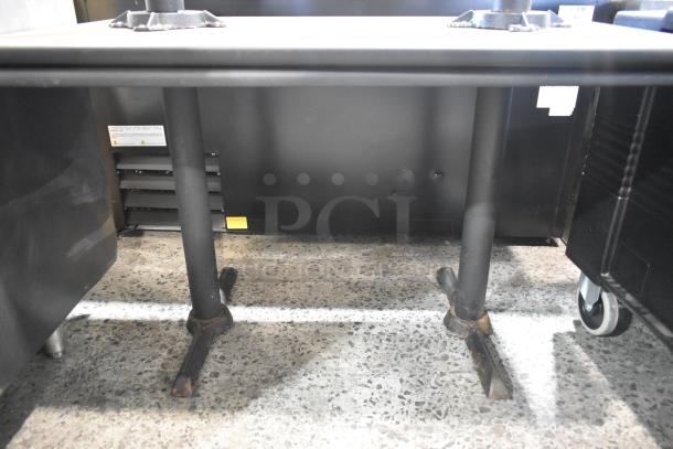 2 Wood Pattern Dining Height Table on Black Metal Table Legs. 2 Times Your Bid! - Image 3 of 3