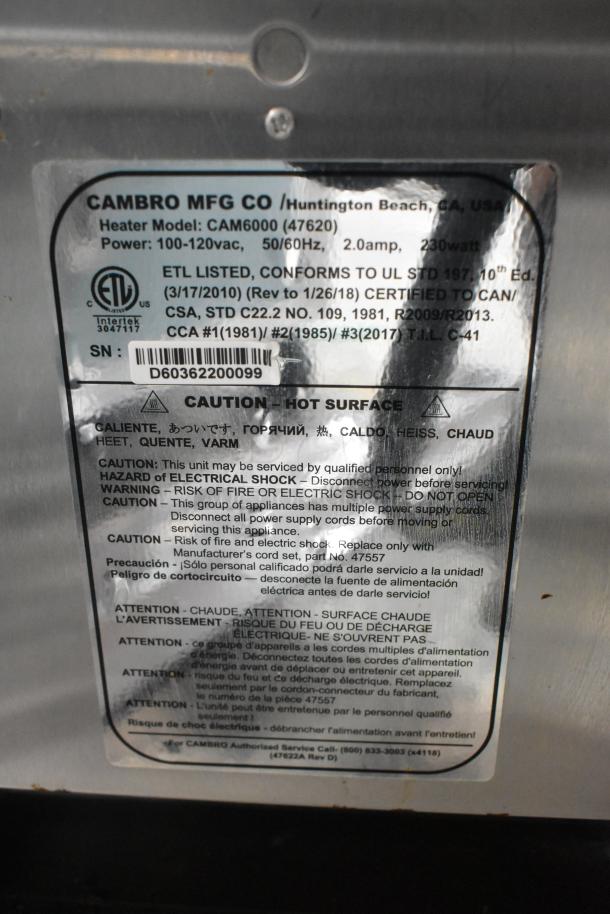 Cambro CAM6000 Gray Poly Heated Holding Catering Case on Commercial Casters. 120 Volts, 1 Phase. - Image 7 of 9