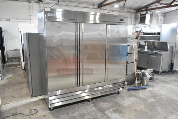 BRAND NEW SCRATCH AND DENT! 2025 Avantco 178SS3FHC Stainless Steel Commercial 3 Door Reach In Cooler on Commercial Casters. 115 Volts, 1 Phase. - Image 1 of 10