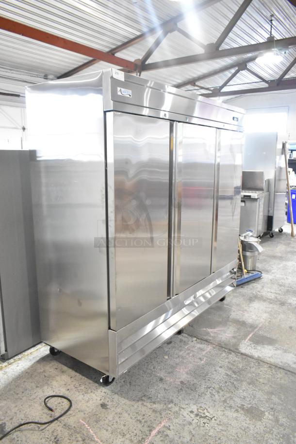 BRAND NEW SCRATCH AND DENT! 2025 Avantco 178SS3FHC Stainless Steel Commercial 3 Door Reach In Cooler on Commercial Casters. 115 Volts, 1 Phase. - Image 2 of 10