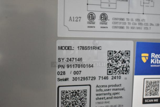 BRAND NEW SCRATCH AND DENT! 2024 Avantco 178SS1RHC Stainless Steel Commercial Single Door Reach In Cooler on Commercial Casters. 115 Volts, 1 Phase. - Image 8 of 8