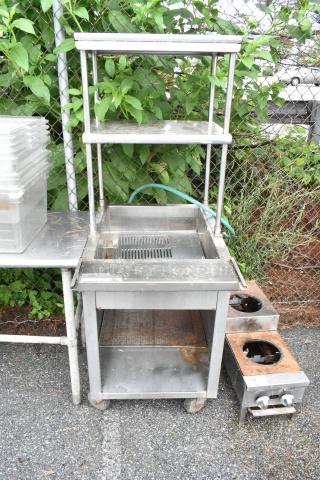 Stainless Steel Ice Bin w/ 2 Tier Over Shelf and Under Shelf on Commercial Casters. - Item #1193407