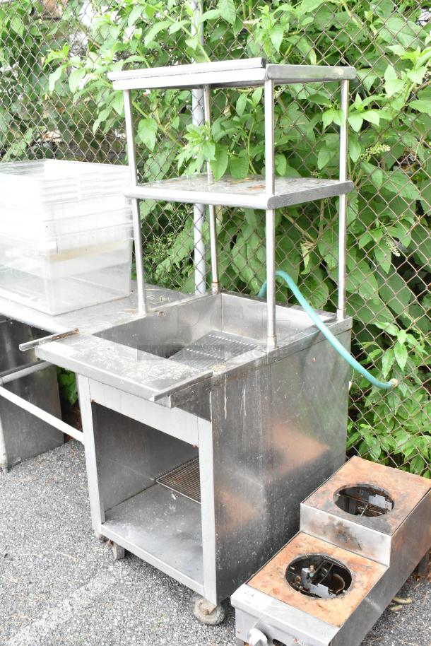 Stainless Steel Ice Bin w/ 2 Tier Over Shelf and Under Shelf on Commercial Casters. - Image 2 of 4