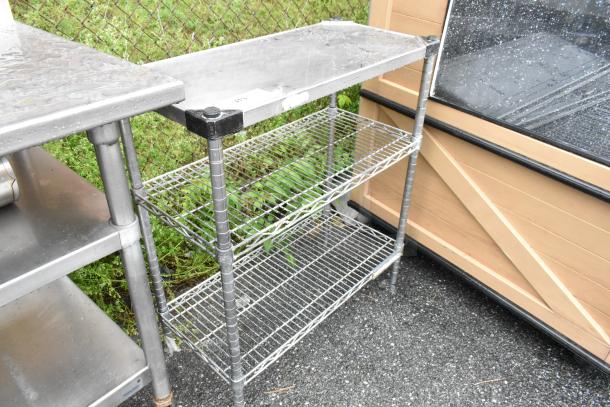 Metal 3 Tier Shelving Unit. BUYER MUST DISMANTLE. PCI CANNOT DISMANTLE FOR SHIPPING. PLEASE CONSIDER FREIGHT CHARGES. - Image 2 of 5