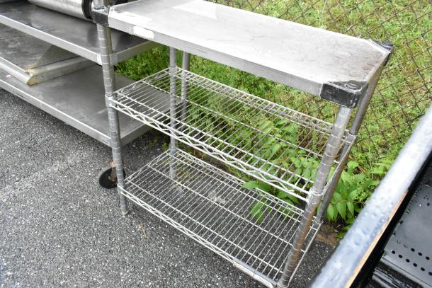 Metal 3 Tier Shelving Unit. BUYER MUST DISMANTLE. PCI CANNOT DISMANTLE FOR SHIPPING. PLEASE CONSIDER FREIGHT CHARGES. - Image 3 of 5