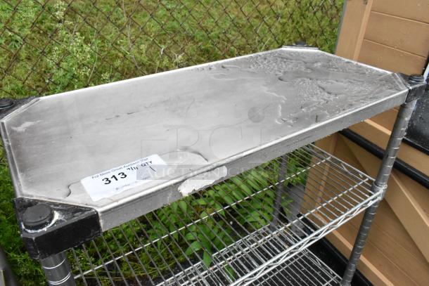 Metal 3 Tier Shelving Unit. BUYER MUST DISMANTLE. PCI CANNOT DISMANTLE FOR SHIPPING. PLEASE CONSIDER FREIGHT CHARGES. - Image 4 of 5
