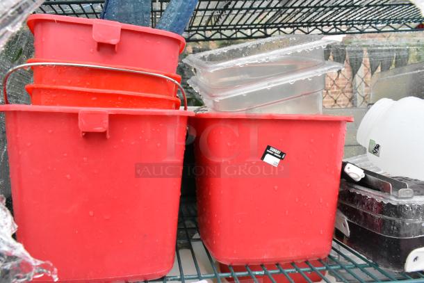 Green Finish 5 Tier Wire Shelving Unit w/ Contents Including Poly Bins on Commercial Casters. BUYER MUST DISMANTLE. PCI CANNOT DISMANTLE FOR SHIPPING. PLEASE CONSIDER FREIGHT CHARGES. - Image 3 of 7