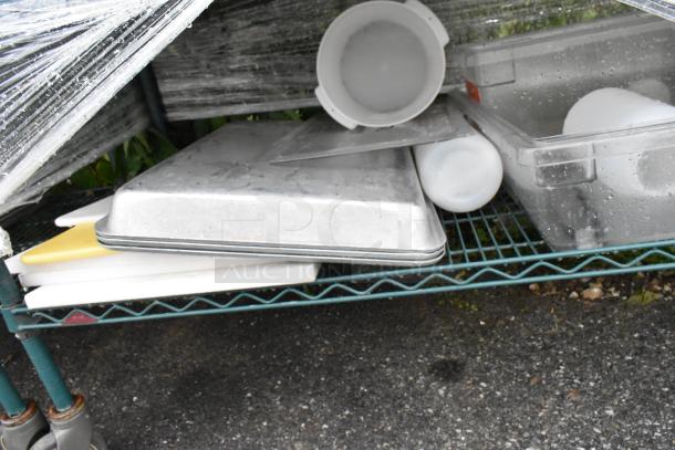 Green Finish 5 Tier Wire Shelving Unit w/ Contents Including Poly Bins on Commercial Casters. BUYER MUST DISMANTLE. PCI CANNOT DISMANTLE FOR SHIPPING. PLEASE CONSIDER FREIGHT CHARGES. - Image 6 of 7