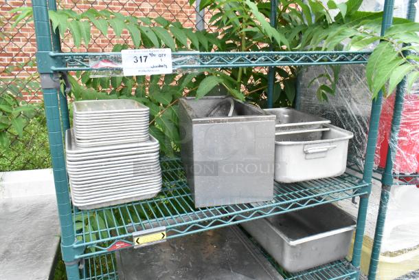 Green Finish 5 Tier Wire Shelving Unit w/ Contents Including Metal Baking Pans on Commercial Casters. BUYER MUST DISMANTLE. PCI CANNOT DISMANTLE FOR SHIPPING. PLEASE CONSIDER FREIGHT CHARGES. - Image 2 of 4