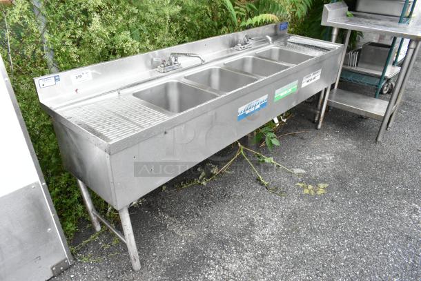 LaCrosse Stainless Steel 4 Bay Sink w/ Dual Drain Boards, 2 Faucets and Handles. - Image 2 of 8