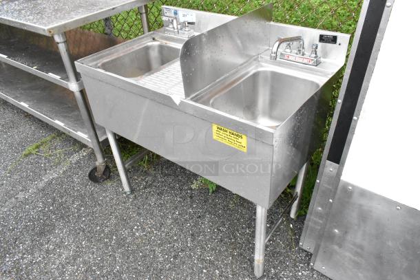 LaCrosse Stainless Steel 2 Bay Sink w/ Drain Board, Splash Guard and 2 Faucets. - Image 3 of 6