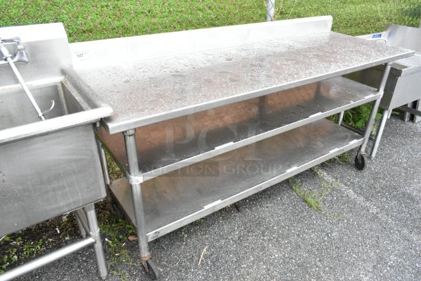 Stainless Steel Table w/ 2 Under Shelves on Commercial Casters. - Image 2 of 6