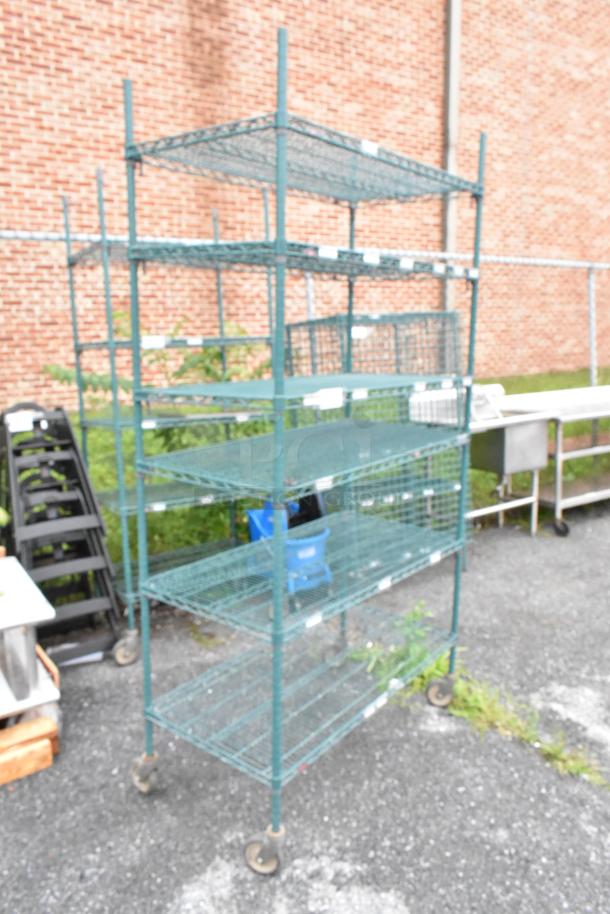 Metro Green Finish 6 Tier Wire Shelving Unit on Commercial Casters. BUYER MUST DISMANTLE. PCI CANNOT DISMANTLE FOR SHIPPING. PLEASE CONSIDER FREIGHT CHARGES. - Image 2 of 4