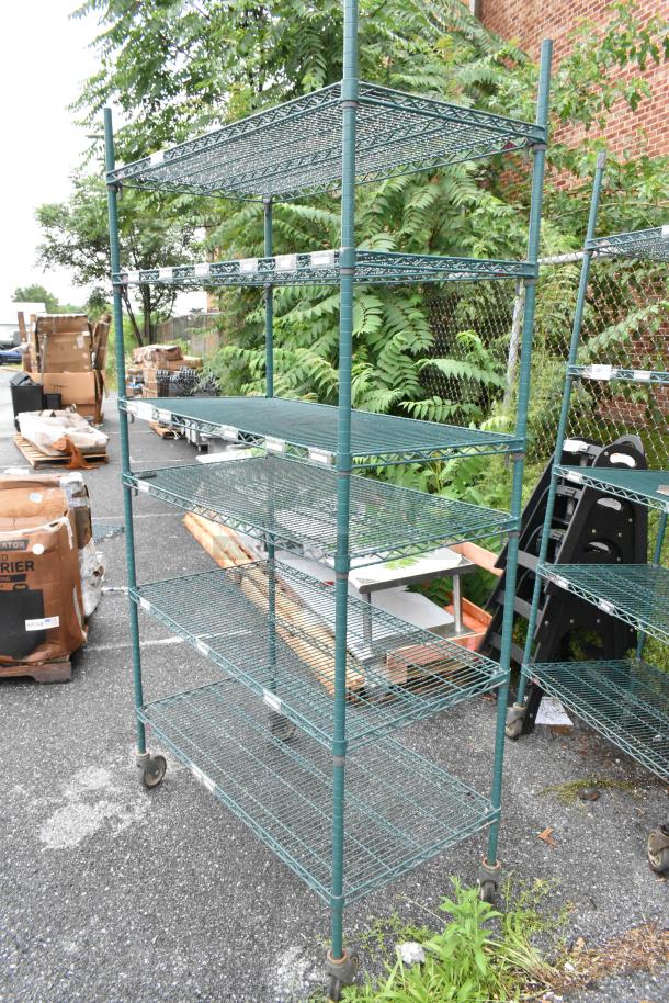 Metro Green Finish 6 Tier Wire Shelving Unit on Commercial Casters. BUYER MUST DISMANTLE. PCI CANNOT DISMANTLE FOR SHIPPING. PLEASE CONSIDER FREIGHT CHARGES. - Image 3 of 4