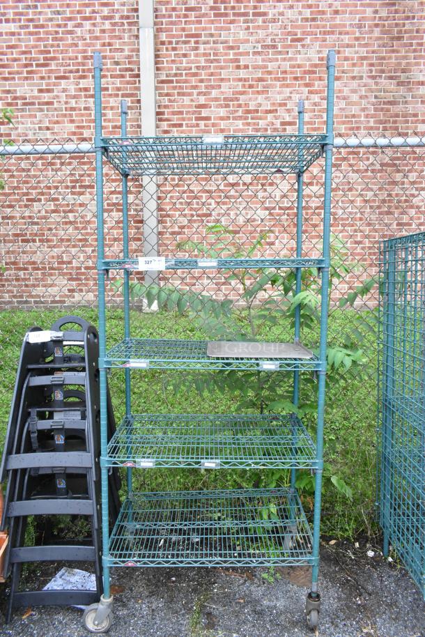 Metro Green Finish 5 Tier Wire Shelving Unit on Commercial Casters. BUYER MUST DISMANTLE. PCI CANNOT DISMANTLE FOR SHIPPING. PLEASE CONSIDER FREIGHT CHARGES. - Image 1 of 5