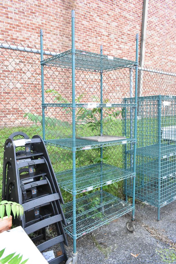 Metro Green Finish 5 Tier Wire Shelving Unit on Commercial Casters. BUYER MUST DISMANTLE. PCI CANNOT DISMANTLE FOR SHIPPING. PLEASE CONSIDER FREIGHT CHARGES. - Image 2 of 5