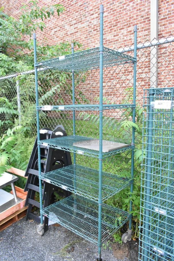 Metro Green Finish 5 Tier Wire Shelving Unit on Commercial Casters. BUYER MUST DISMANTLE. PCI CANNOT DISMANTLE FOR SHIPPING. PLEASE CONSIDER FREIGHT CHARGES. - Image 3 of 5
