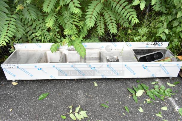 BRAND NEW SCRATCH AND DENT! Advance Tabco SLC-83C-R Three Compartment Stainless Steel Bar Sink and Ice Bin Combo - 96" x 18" (Right Side Ice Bin) - Image 1 of 5