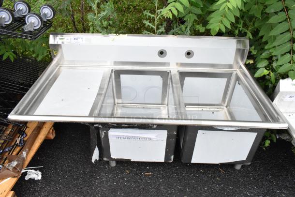 BRAND NEW SCRATCH AND DENT! Regency 600S2182418L Stainless Steel 2 Bay Sink w/ Left Side Drain Board. No Legs. - Image 1 of 6