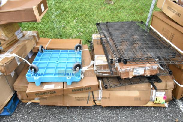 10 BRAND NEW SCRATCH AND DENT! Items Including 600WS1236 Regency 18 Gauge Stainless Steel 12" x 36" Solid Wall Shelf, 522EBTKD3072D Steelton 30" x 72" 16 Gauge Type 430 Stainless Steel Enclosed Base Sliding Door Table, 522ETSG3072 Steelton 30" x 72" 18 Gauge 430 Stainless Steel Work Table with Undershelf, CSWS1448SK480 Cambro Camshelving® 14" Wide Wall Shelf, 384TBL7230BF Lancaster Table & Seating 30" x 72" Granite White Plastic Bi-Folding Table. 10 Times Your Bid! - Image 1 of 10