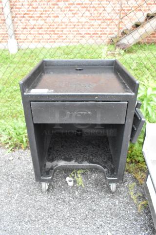 BRAND NEW SCRATCH AND DENT Cambro black poly cart, commercial casters, visible scratches. Durable, versatile utility cart.