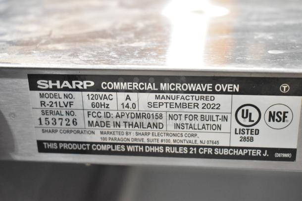 2022 Sharp R-21LVF Stainless Steel Countertop Microwave Oven. 120 Volts 1 Phase. - Image 7 of 8