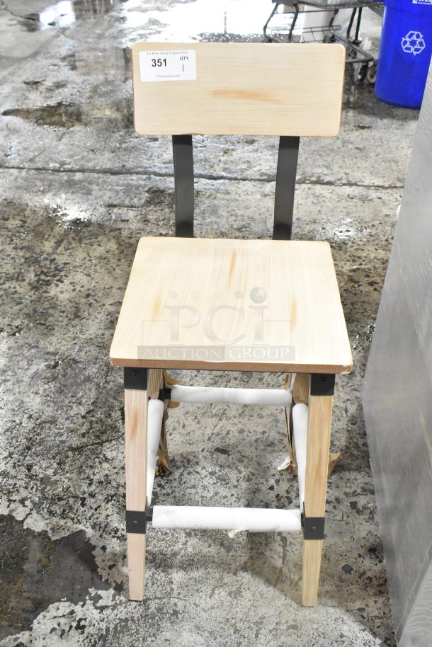 BRAND NEW SCRATCH AND DENT! Wood Pattern Bar Height Chair. - Image 1 of 3