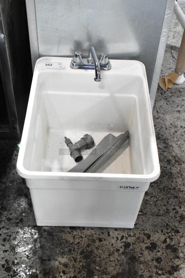 White Poly Single Bay Sink w/ Faucet and Handles. - Image 1 of 5