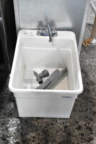 BRAND NEW SCRATCH AND DENT! White Poly Single Bay Sink w/ Faucet and Handles. - Item #1193590