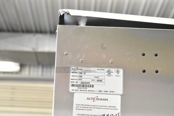 BRAND NEW Alto Shaam 1200-UP stainless steel holding cabinet, dented corner. Model and voltage details on label.