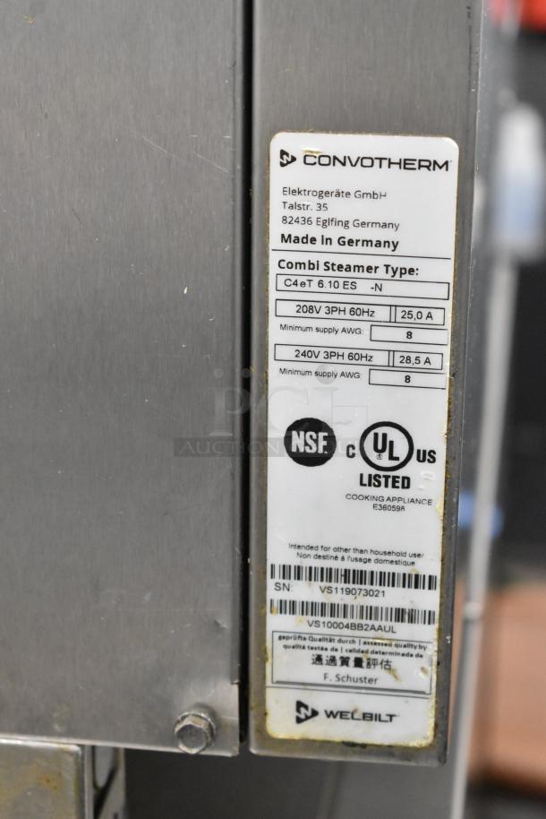 Convotherm C4 eT 6.10 ES stainless steel commercial combi convection oven label, 240V, 3 phase, UL listed, made in Germany.