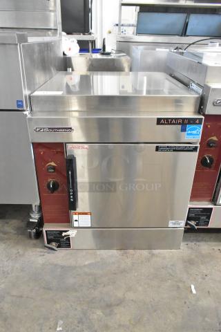 Southbend ALTAIR II-4-SB steam cabinet, stainless steel, single deck, 208V, 3 phase, commercial countertop, eco-friendly tag visible.