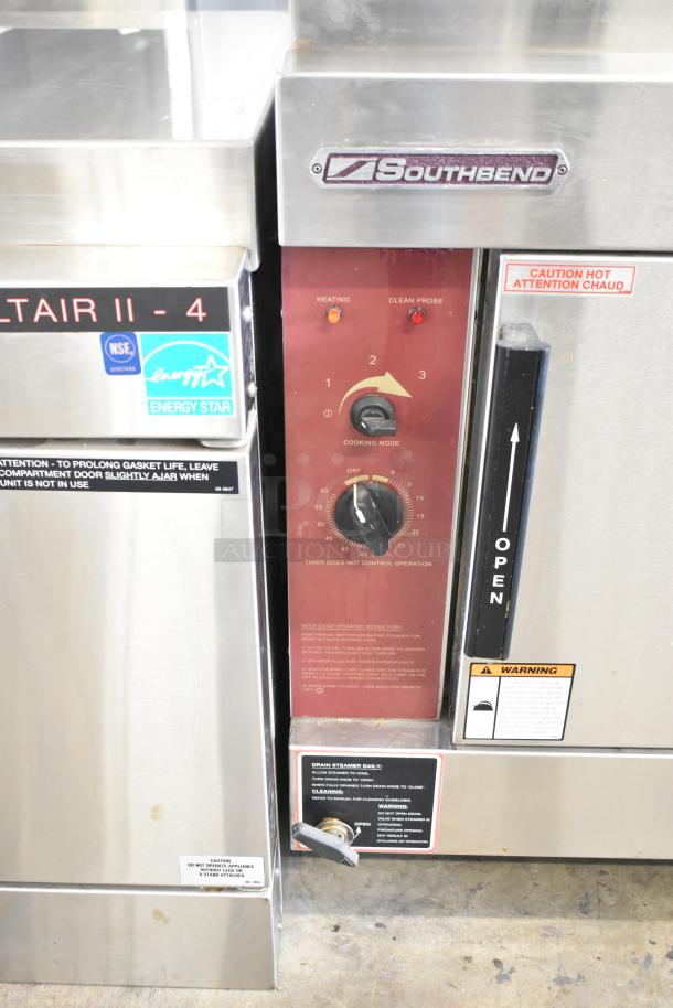 Southbend ALTAIR II-4-SB steam cabinet, stainless steel, electric, single deck, 208V, 3 phase, features clear labels.