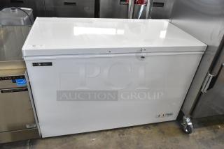 Black Diamond BDCF-13R metal chest freezer with hinge lid, 115 volts, 1 phase. Features a sleek design in good condition.