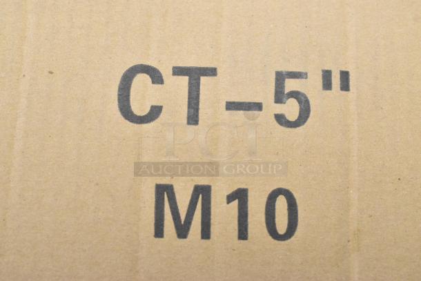 6 new boxes of CT-5" M10 commercial casters, 4 per box, scratch and dent condition, auction item.