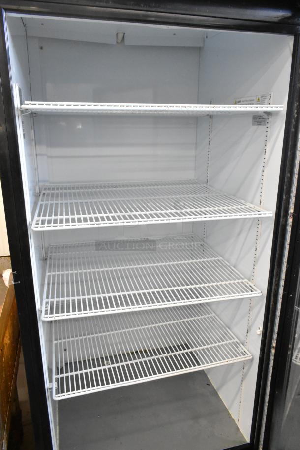 IDW G-26-C334B-HC commercial cooler, single glass door, poly coated racks, 115 volts, 1 phase, clean interior.